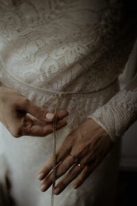 wedding dress details - boho wedding dress - belly chain