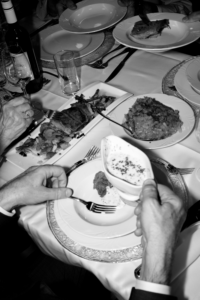 Black and White picture of the wedding dinner situation