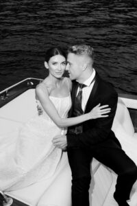 Wedding Couple on a boat at Lake Como, Italy